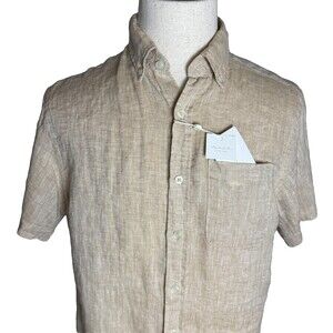 Porter & Ash NWT 100% Linen Men's Short Sleeve Button Down Sz M Tan Lightweight